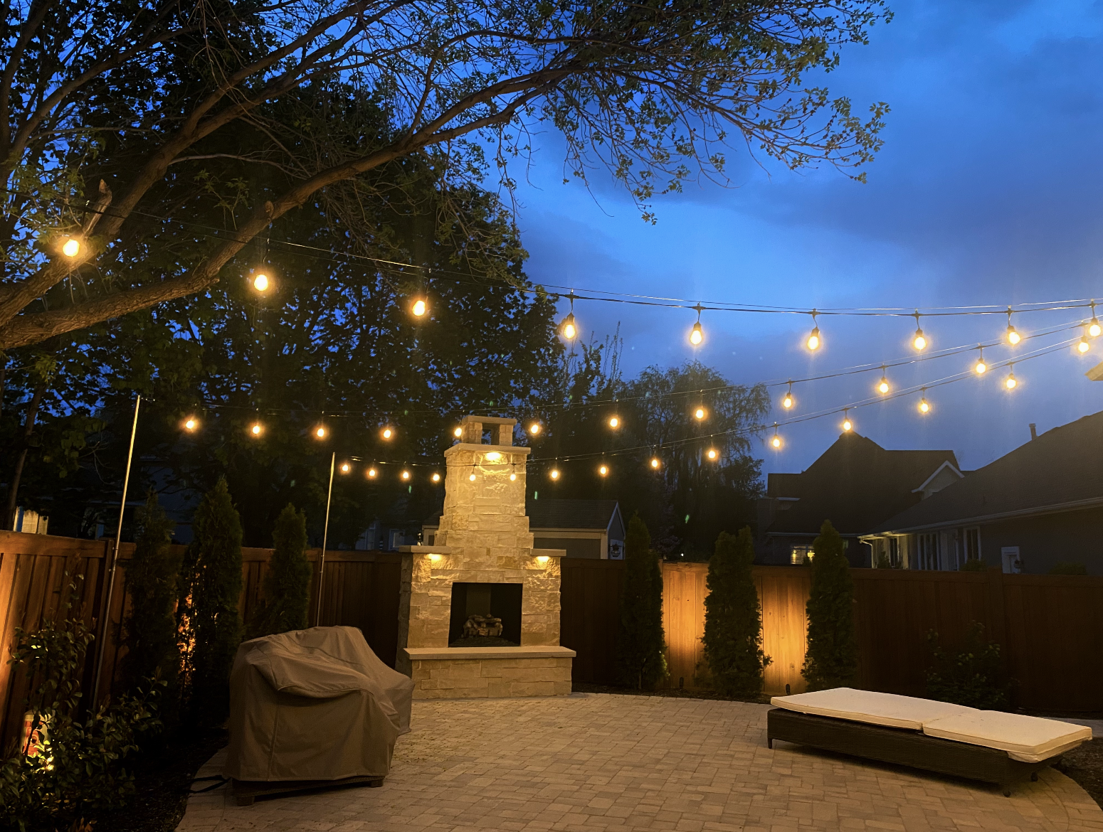Bistro Strands lighting up backyard patio